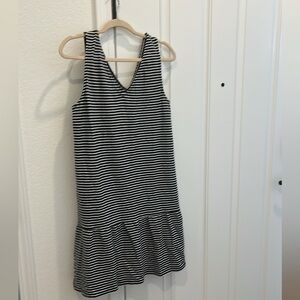 LOFT Navy and White Stripe Sleeveless PeplumDress